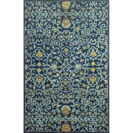 BASHIAN Bashian R128-NV-8X10-HG131 Wilshire Collection Floral Transitional 100 Percent Wool Hand Tufted Area Rug; Navy - 7 ft. 9 in. x 9 ft. 9 in. R128-NV-8X10-HG131